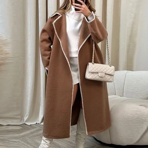 Women's Clothing  Autumn And Winter New Fashion Elegant Lace Woolen Coat Thickened Loose Coat