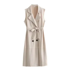 Women's Elegant Solid Color Belt Tie Trench Coat