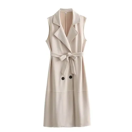 Women's Elegant Solid Color Belt Tie Trench Coat