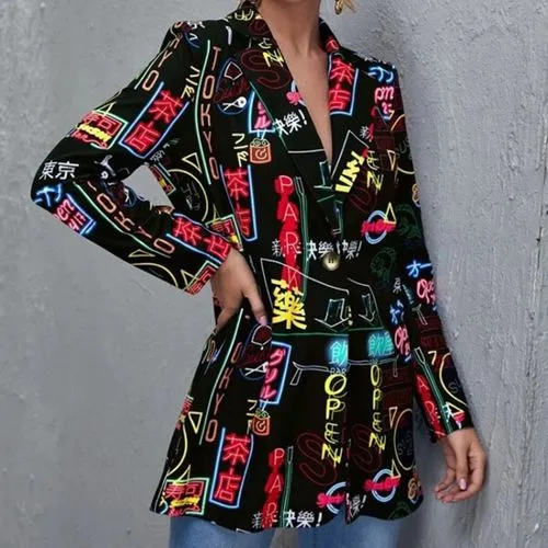 Women's Fashion Printing Single Breasted Coat Blazer