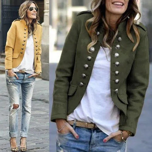 Women's Fashion Solid Color Patchwork Button Double Breasted Coat