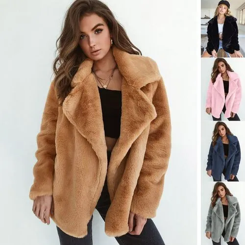 Women's Fashion Solid Color Patchwork Placket Coat Woolen Coat