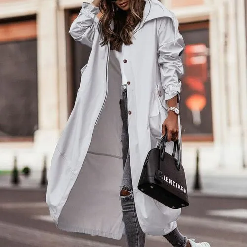 Women's Fashion Solid Color Single Breasted Coat Trench Coat