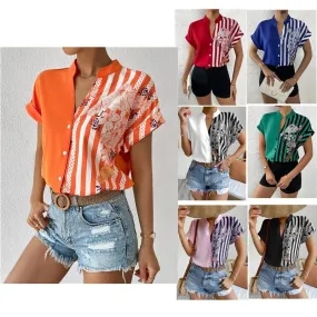 Women's Racerback Tank Tops Short Sleeve Blouses Elegant Stripe