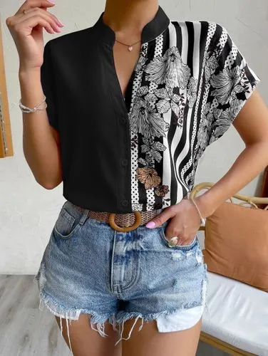 Women's Racerback Tank Tops Short Sleeve Blouses Elegant Stripe