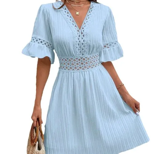 Women's Regular Dress Elegant Streetwear V Neck Lace Half Sleeve Solid Color Knee-Length Holiday Daily