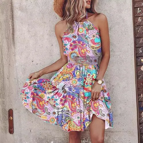 Women's Regular Dress Vacation Halter Neck Sleeveless Printing Knee-Length Holiday Beach