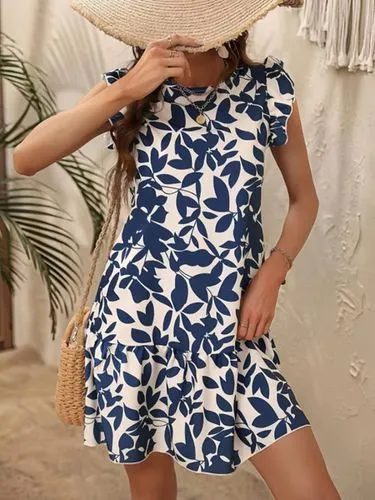 Women's Regular Dress Vacation Round Neck Sleeveless Printing Knee-Length Daily Beach