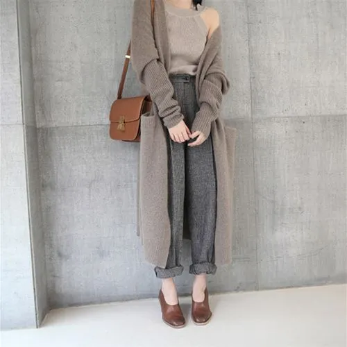 Women's Vacation Solid Color Pocket Coat Woolen Coat