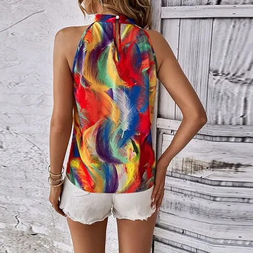 Women's Vest Tank Tops Printing Casual Elegant Color Block Feather