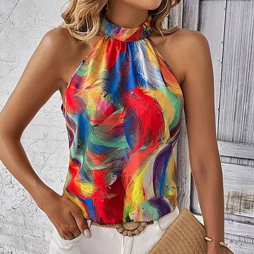 Women's Vest Tank Tops Printing Casual Elegant Color Block Feather