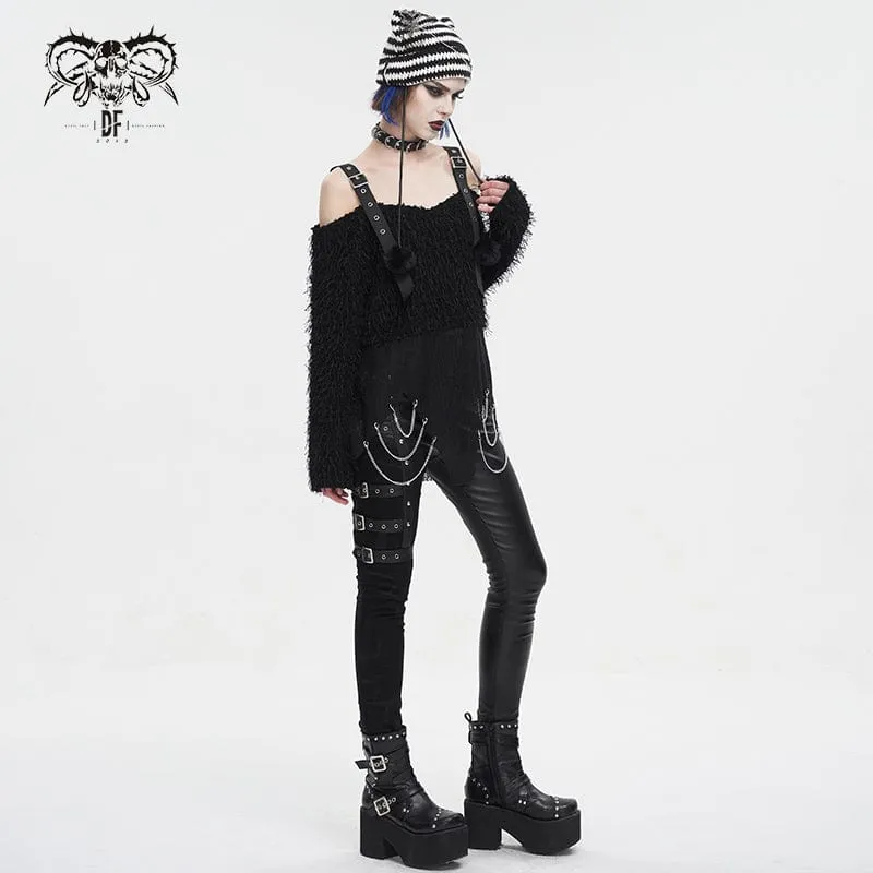 Women's Punk Irregular Off Shoulder Fluffy Sweater