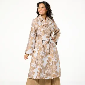      WynneCollection Occasion Floral Jacquard Trench Coat     